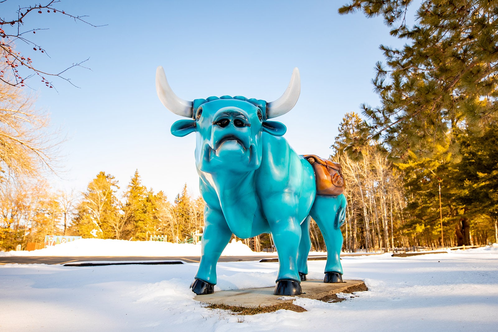 blue ox statue
